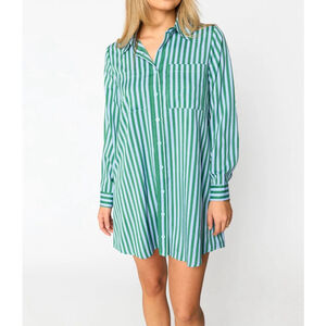 Buddy Love Striped Mini Shirt Dress Size L Green Blue